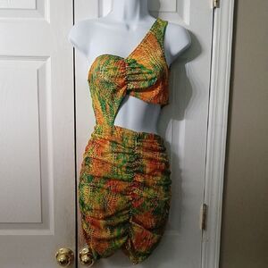 PrettyLittleThing Multi Snake Print Ribbed One Shoulder Ruched Bodycon Dress